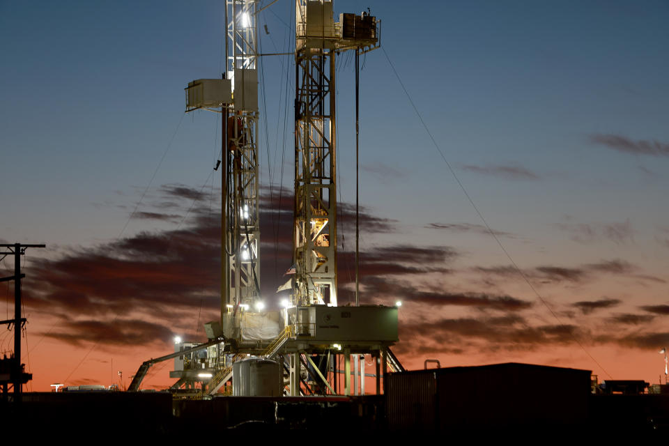 MIDLAND, TEXAS - MARCH 13: An oil drilling rig setup in the Permian Basin oil field on March 13, 2022 in Midland, Texas. United States President Joe Biden imposed a ban on Russian oil, the world’s third-largest oil producer, which may mean that oil producers in the Permian Basin will need to pump more oil to meet demand. The Permian Basin is the largest petroleum-producing basin in the United States. (Photo by Joe Raedle/Getty Images)