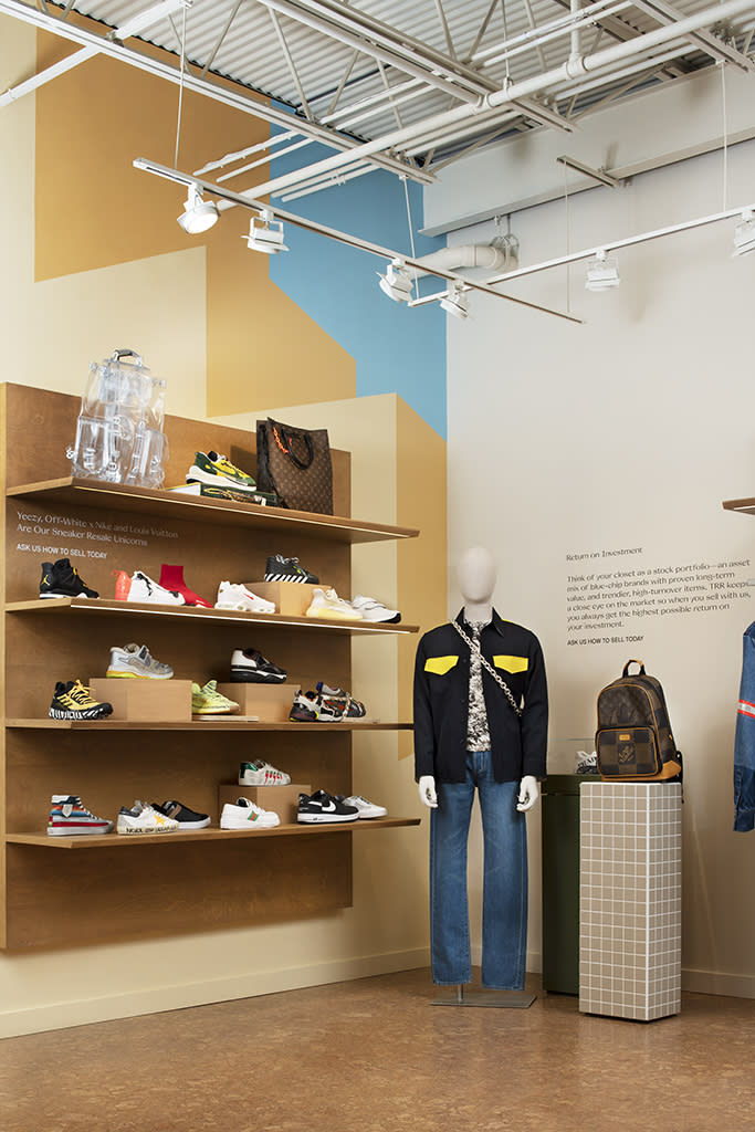 The men’s sneaker section inside The RealReal’s Atlanta shop. - Credit: Galina Coada