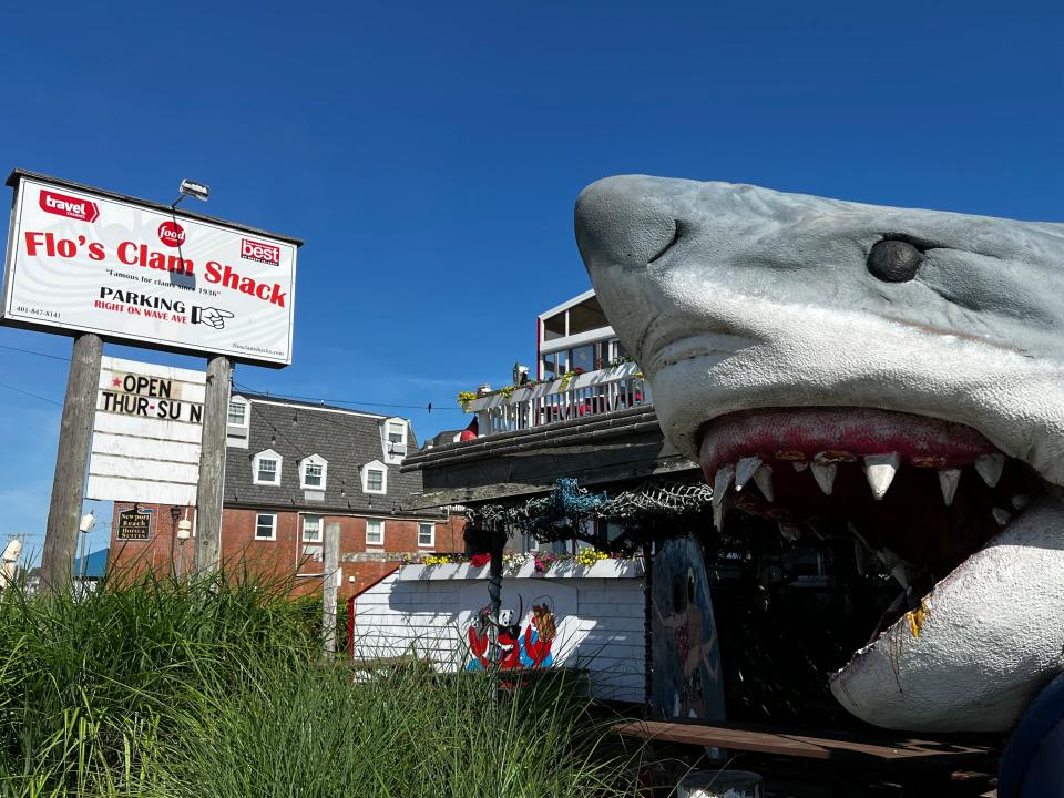 Flo's Clam Shack in Middletown is guarded by Bruce the shark.