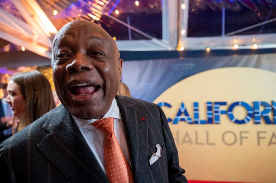 Willie Brown Jr., former California Assembly Speaker and a two-term mayor of San Francisco, talks with media on the red carpet before being inducted into the California Hall of Fame on Tuesday. Brown was the first Black man to hold either office, and the longest serving Speaker in state history. Lezlie Sterling/lsterling@sacbee.com
