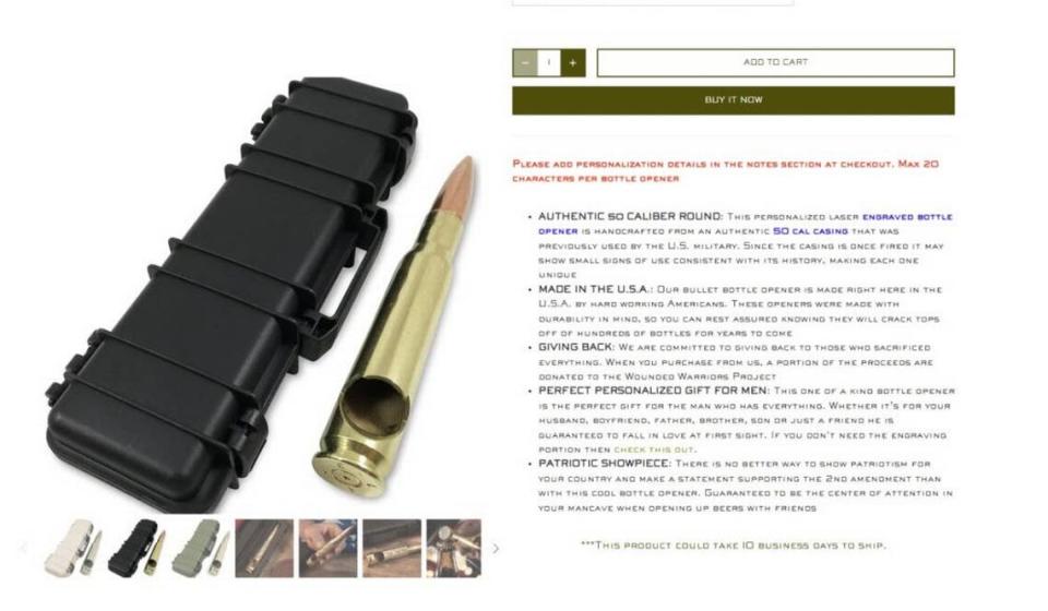 The FTC said the claim of this being a 50 caliber casing actually used by the military wasn’t true, but the same advertisement remains on the website as of Wednesday afternoon.