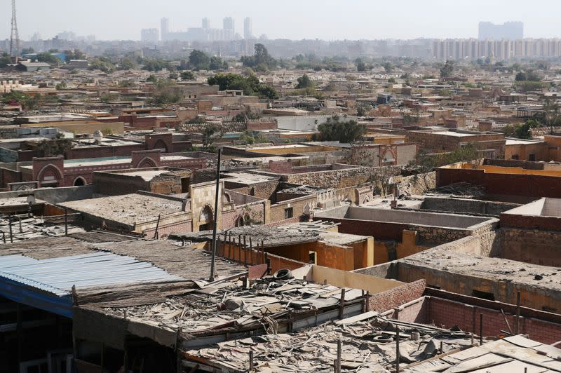 A general view of the destroyed graves, demolished by the government during building a flyover through the graveyard, in Cairo