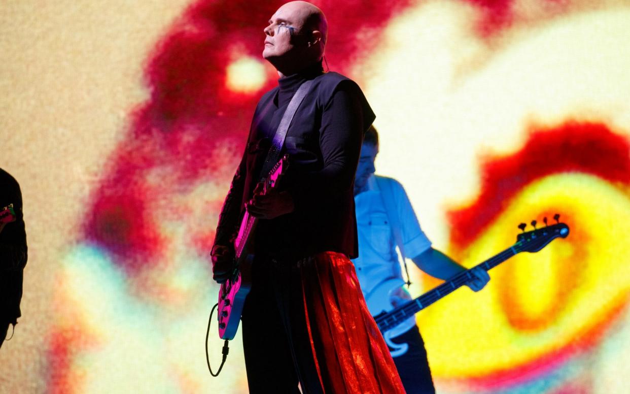 Billy Corgan on stage with Smashing Pumpkins at Wembley Arena - Redferns