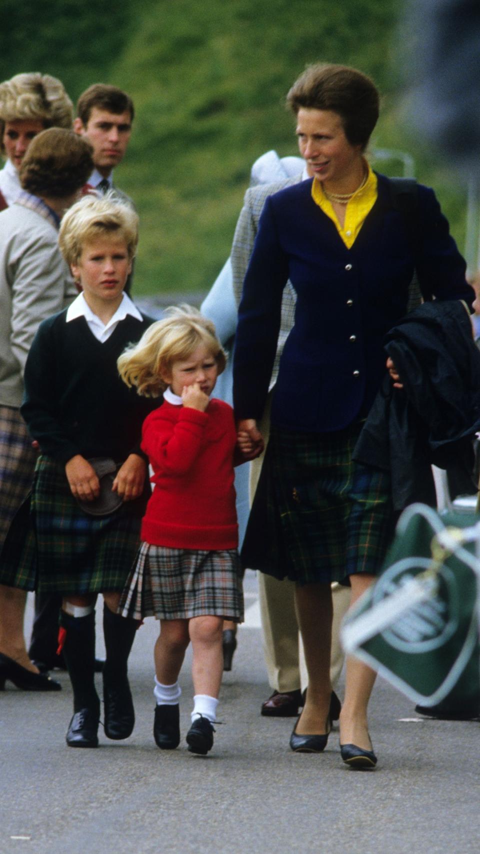 Princess Anne with her two children, Peter Phillips and Zara Phillips (now Tindall)