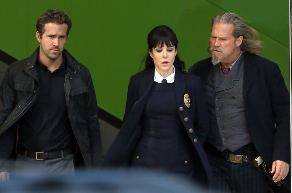 Ryan Reynolds, Jeff Bridges and Mary-Louise Parker film 'R.I.P.D.' in Downtown Los Angeles.