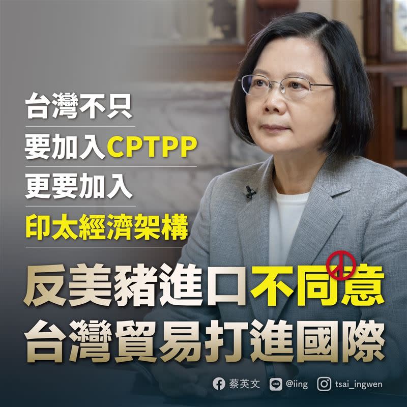 蔡英文在臉書表示，台灣正處於經濟起飛時期，加入CPTPP有助國際發展。（圖／翻攝自蔡英文臉書）