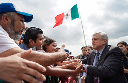 Mexico's President Andres Manuel Lopez Obrador greets people during an official event in Piedras Negras, Coahuila state, Mexico May 5, 2019. Press Office Andres Manuel Lopez Obrador/Handout via REUTERS