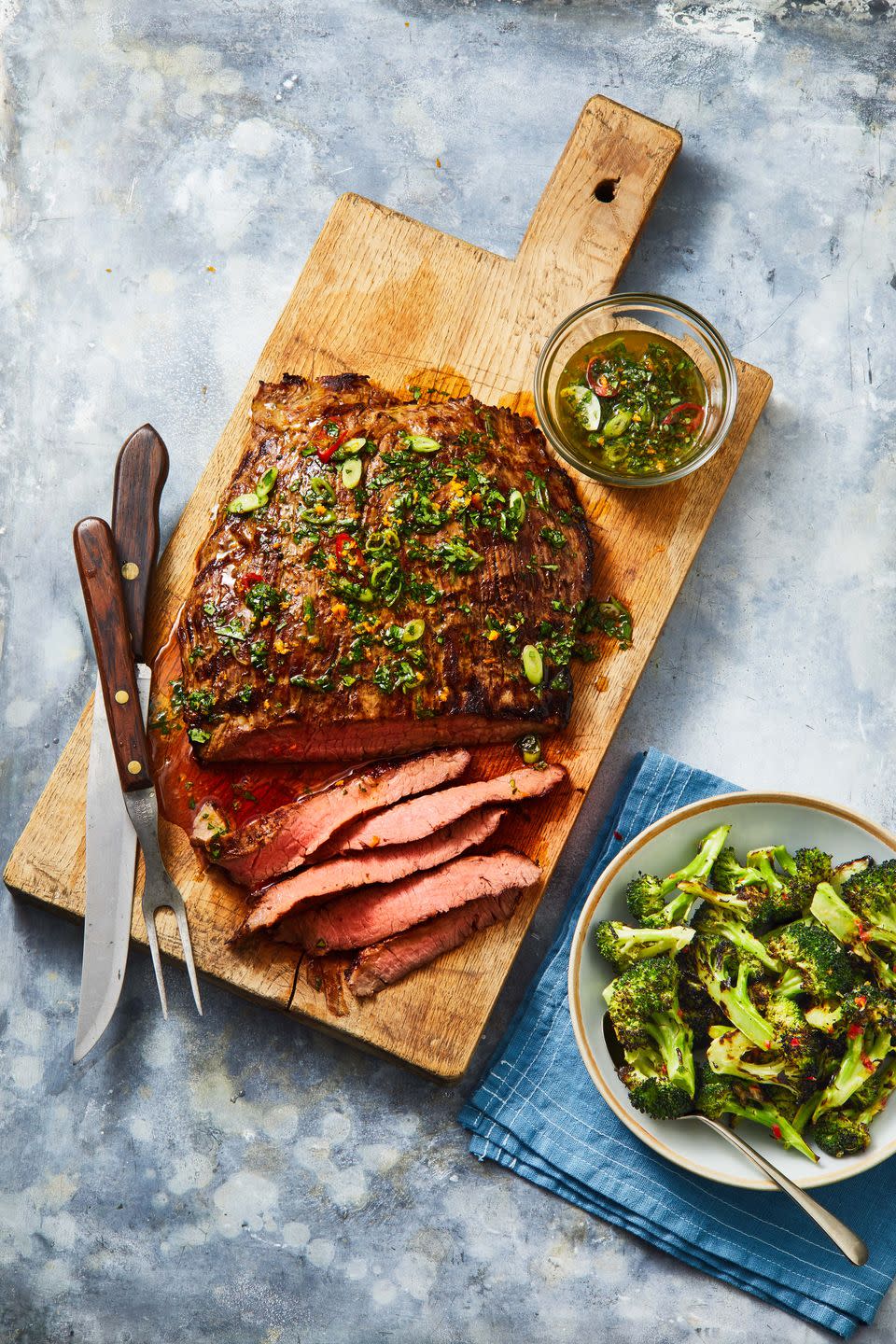 <p>Fresh orange and lime juice helps tenderize and season this steak without a ton of excess sugar or oil.</p><p>Get the <strong><a href="https://www.goodhousekeeping.com/food-recipes/a36281138/flank-steak-marinade-recipe/" rel="nofollow noopener" target="_blank" data-ylk="slk:Best-Ever Marinated Flank Steak recipe" class="link ">Best-Ever Marinated Flank Steak recipe</a>. </strong> </p>