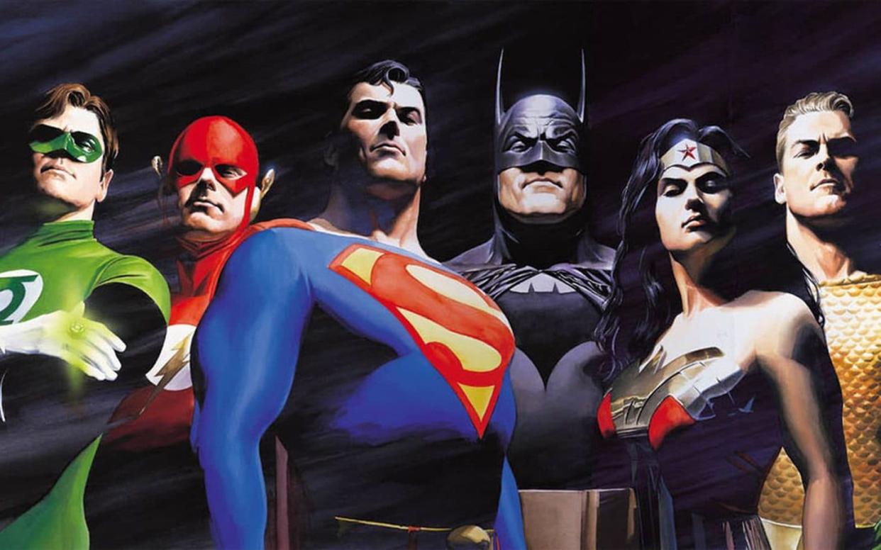Green Lantern, The Flash, Superman, Batman, Wonder Woman and Aquaman, as drawn by Alex Ross - DC Comics/Alex Ross