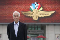 Roger Penske stands in the plaza before practice for the Indianapolis 500 auto race at Indianapolis Motor Speedway, Thursday, May 19, 2022, in Indianapolis. Penske took ownership of Indianapolis Motor Speedway just two months before the pandemic closed the country and only now, in his third Indianapolis 500 as promoter, can he throw open the gates and host more than 300,000 guests at “The Greatest Spectacle in Racing.” (AP Photo/Darron Cummings)