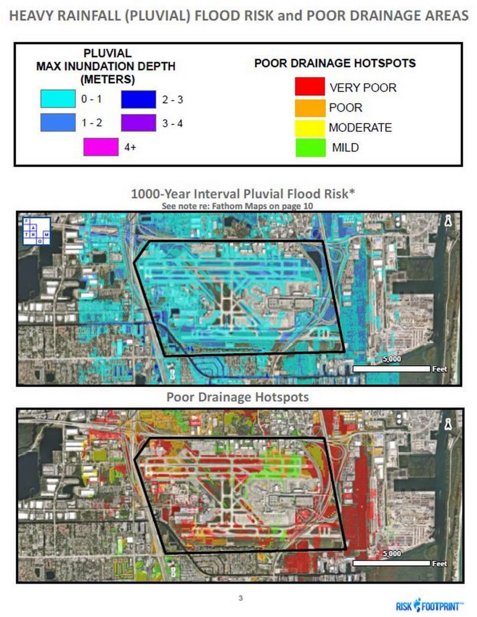 A Coastal Risk Consulting report shows the risk of a 1-in-1000 rainstorm on the Fort Lauderdale-Hollywood International Airport, which saw just such a storm on April 16. The flood shut down the airport for two days.