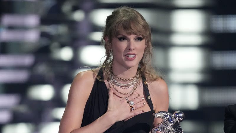 Taylor Swift accepts the award for video of the year for “Anti-Hero” during the MTV Video Music Awards on Tuesday, Sept. 12, 2023, at the Prudential Center in Newark, N.J. 