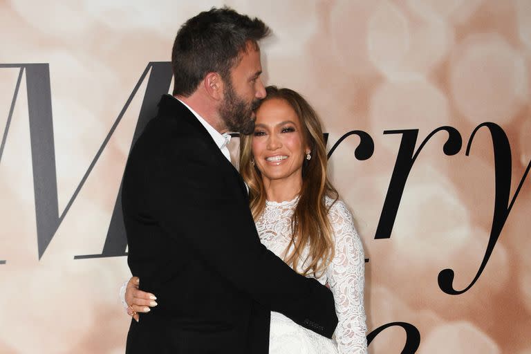 US actress Jennifer Lopez and actor Ben Affleck arrive for a special screening of "Marry Me" at the Directors Guild of America (DGA) in Los Angeles, February 8, 2022. 
VALERIE MACON / AFP