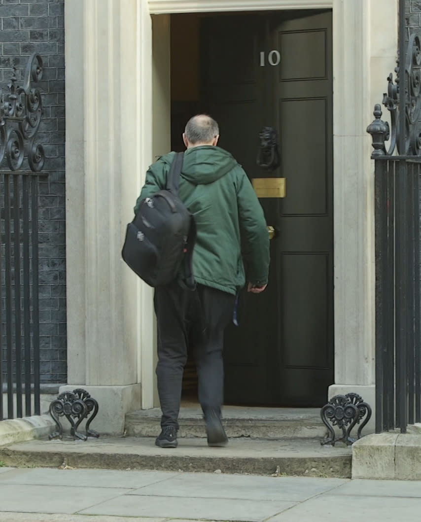 File screengrab dated 24/03/20 taken from PA video of Dominic Cummings, Chief Adviser to Prime Minister Boris Johnson, as he arrives in Downing Street, London, the day after the Prime Minister put the UK in lockdown to help curb the spread of the coronavirus. The controversial aide is back in the headlines - this time for travelling more than 260 miles to Durham during the lockdown.