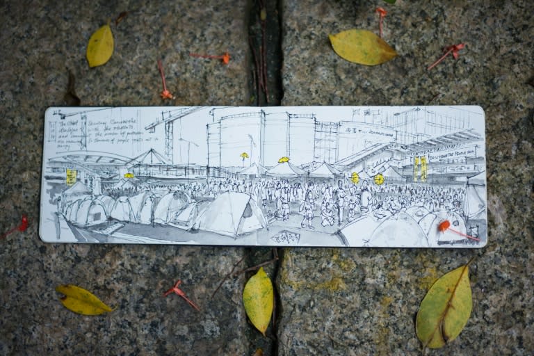 An artwork by local artist Alvin Wong, founder of Hong Kong's Urban Sketchers group