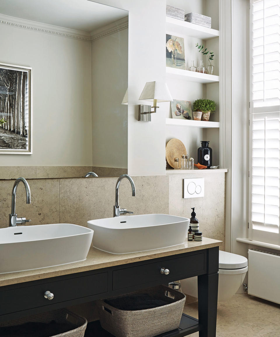 bathroom with shelf storage