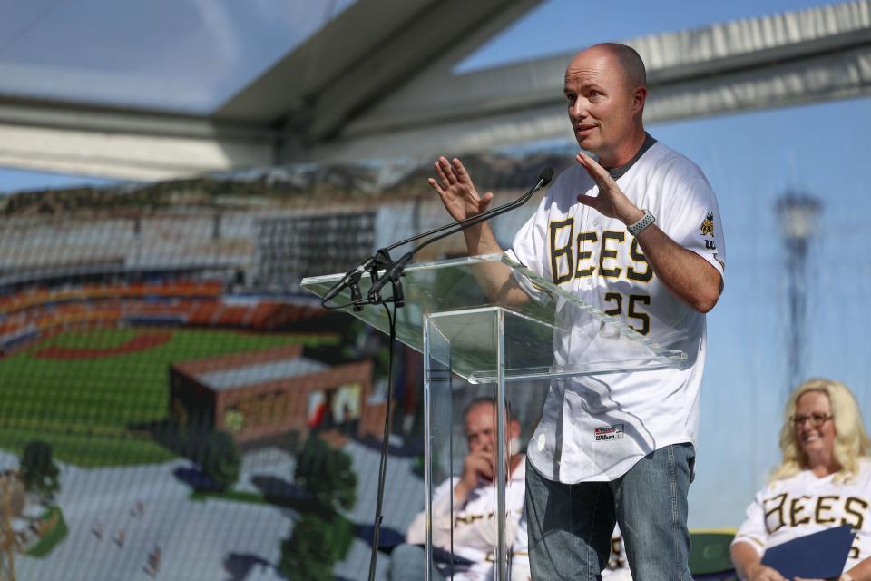 Gov. Spencer Cox speaks at the celebration and groundbreaking event for the new Salt Lake Bees ballpark and Phase 1 of Downtown Daybreak in South Jordan on Thursday, Oct. 19, 2023. | Laura Seitz, Deseret News