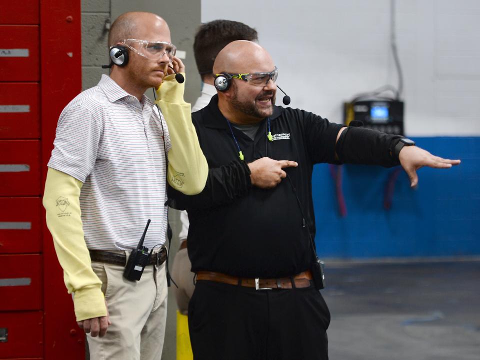 The Association of Equipment Manufacturers (AEM) and Spartanburg Steel Products hosted U.S. Representative William Timmons on Monday, August 22, 2022.  Congressman William Timmons, left, visited the Spartanburg Steel Products Facility in Spartanburg for a tour of the production facility.