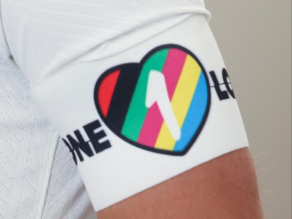 The One Love armband that will be worn at the Qatar World Cup (FA handout/PA)