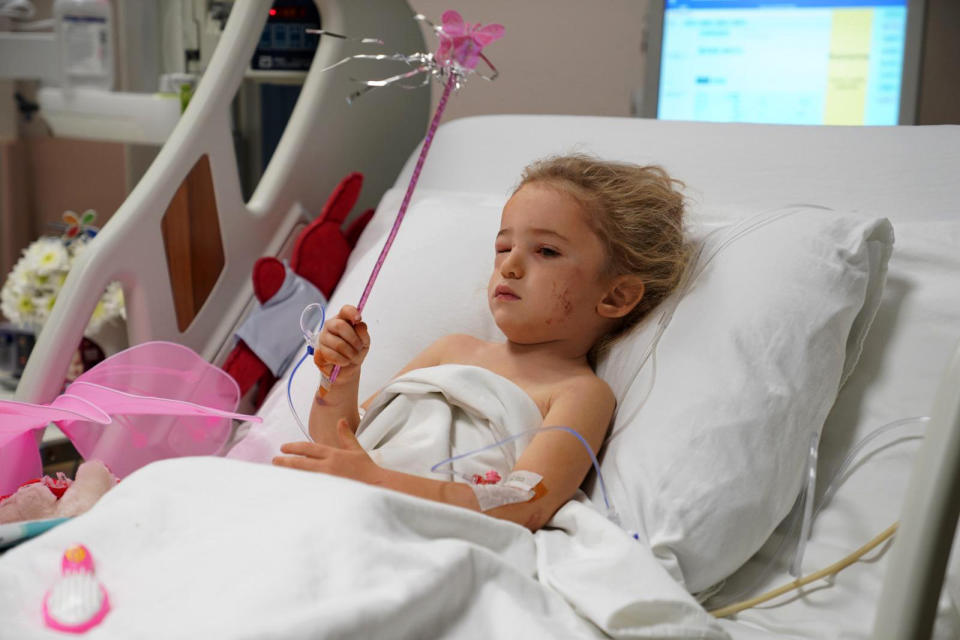 In this photo made available by Turkey's Health Ministry, 3-year-old girl Elif Perincek rests in her hospital bed after she was rescued from the rubble of a building some 65 hours after a magnitude 6.6 earthquake in Izmir, Turkey, Monday, Nov. 2, 2020. Rescue teams continue ploughing through concrete blocs and debris of collapsed buildings in Turkey's third largest city in search of survivors of a powerful earthquake that struck Turkey's Aegean coast and north of the Greek island of Samos, Friday Oct. 30, killing dozens. Close to a thousand people were injured. (Turkish Health Ministry via AP)