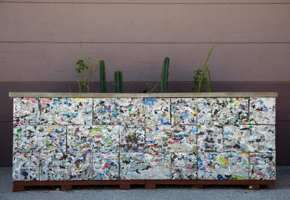A planter made out of blocks of recycled plastic outside the Tucson City Council Ward 6 office in Tucson on Thursday, May 18, 2023.