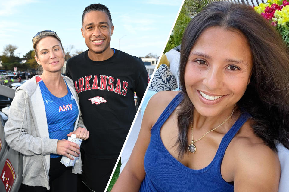 T.J. Holmes, here with girlfriend Amy Robach, reached divorce settlement with Marilee Fiebig. (Bryan Bedder/New York Road Runners via Getty Images, via Instagram)