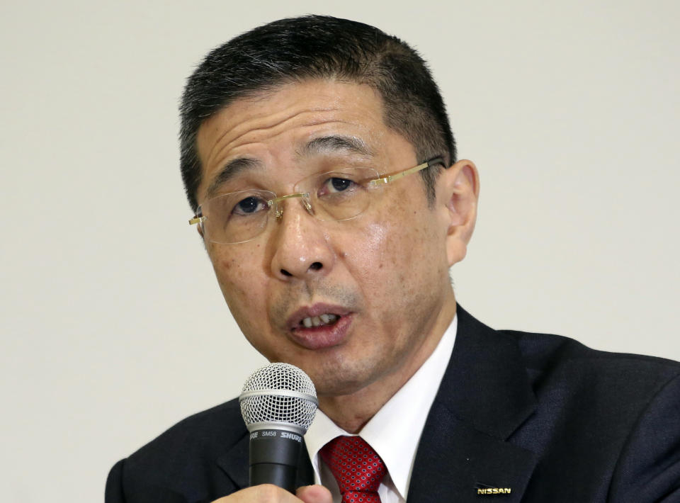 Nissan Motor Co. Chief Executive Hiroto Saikawa speaks during a press conference in Yokohama, near Tokyo Monday, Dec. 17, 2018. Nissan's board met Monday but failed to pick a new chairman to replace Carlos Ghosn, arrested last month on charges of violating financial regulations, saying more discussion was needed. (AP Photo/Koji Sasahara)