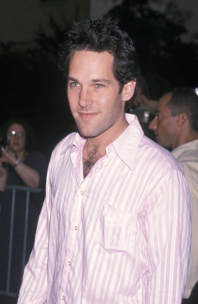 Paul Rudd wearing a striped dress shirt at a public event