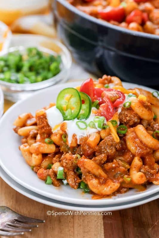 <p>Spend With Pennies</p><p>This dish lets elbow macaroni come out to play on Taco Tuesday!</p><p><strong>Get the recipe: <a href="https://www.spendwithpennies.com/beef-taco-pasta-skillet/" rel="nofollow noopener" target="_blank" data-ylk="slk:Beef Taco Pasta Skillet;elm:context_link;itc:0;sec:content-canvas" class="link rapid-noclick-resp">Beef Taco Pasta Skillet</a></strong></p><p><strong>Related: <a href="https://parade.com/1013599/kristamarshall/easy-crock-pot-recipes-for-cinco-de-mayo/" rel="nofollow noopener" target="_blank" data-ylk="slk:42 Mexican Crock Pot Recipes;elm:context_link;itc:0;sec:content-canvas" class="link rapid-noclick-resp">42 Mexican Crock Pot Recipes</a></strong></p>