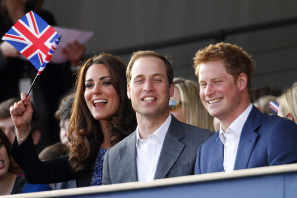 <div class="caption-credit"> Photo by: Wpa Pool | Getty Images</div>Catherine, Duchess of Cambridge, Prince William, Duke of Cambridge and Prince Harry are seen watching the Diamond Jubilee, Buckingham Palace Concert June 04, 2012 in London.