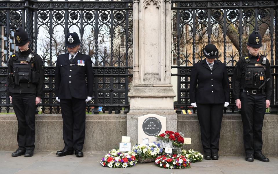 Police Officers at the 2018 unveiling of the memorial to PC Palmer at the Carriage Gates in Westminster - Stefan Rousseau /PA 