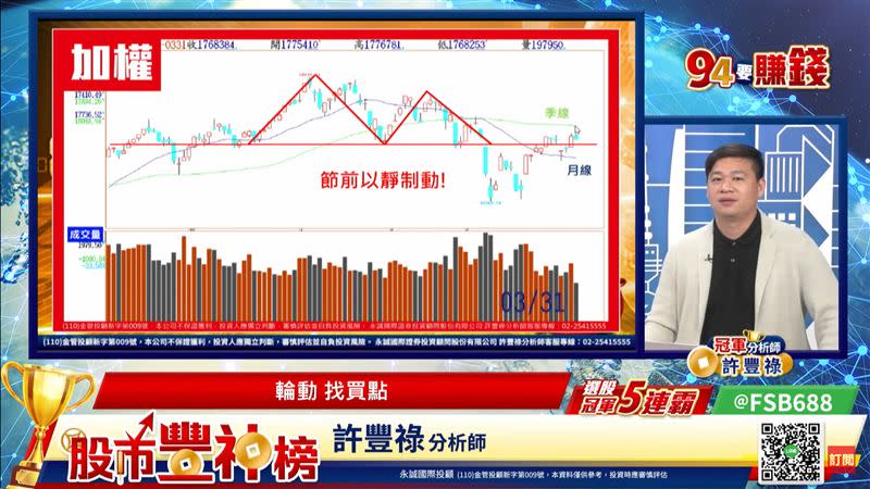 許豐祿表示，車電股將成為第二季主軸。（圖／翻攝自94要賺錢《股市豐神榜》）