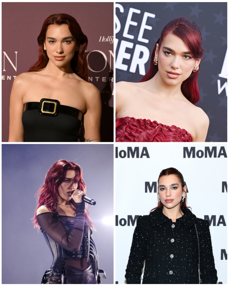 Dua Lipa shows off her red hair.