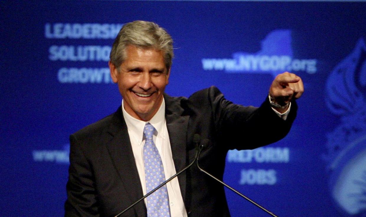 Hempstead Councilman Bruce Blakeman addresses the New York State Republican Convention on June 3, 2010 in New York.  (AP Photo/Mary Altaffer)