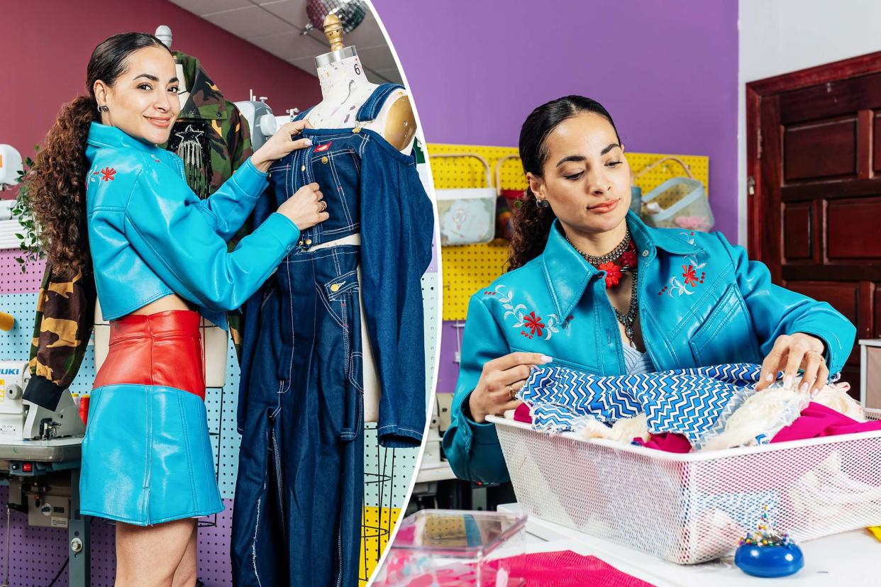 Collage of Layana Aguilar making her clothes