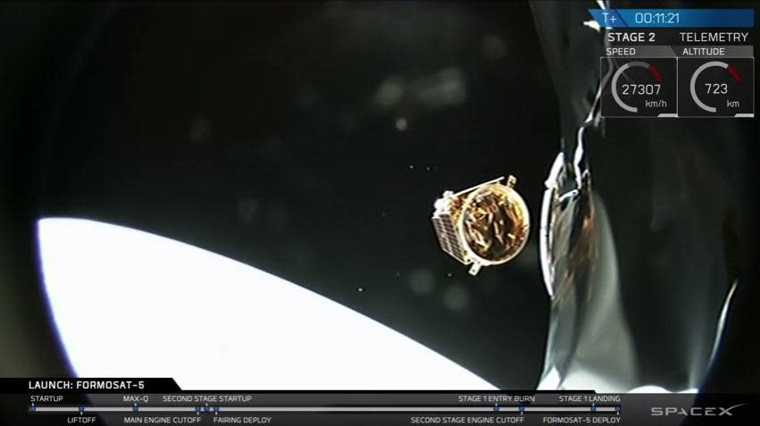 福衛五號於發射後11分19秒與正式脫離火箭。