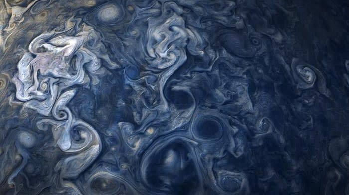  An image of blue swirlies on Jupiter. 