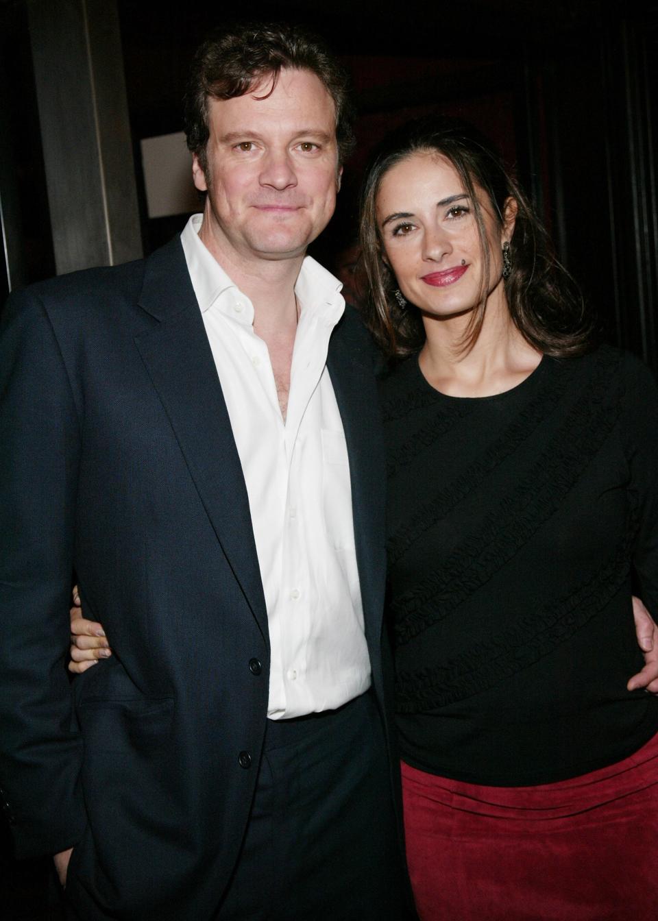 Actor Colin Firth and wife Livia attend the World Premiere of "Love Actually" at the Ziegfeld Theatre November 06, 2003 in New York City.