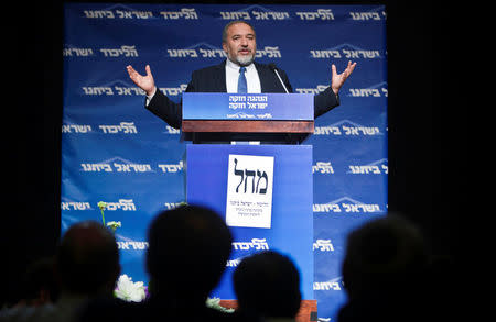 Israel's former Foreign Minister Avigdor Lieberman delivers a speech during a convention at Kibbutz Shefayim north of Tel Aviv, Israel January 2, 2013. REUTERS/Nir Elias/File Photo