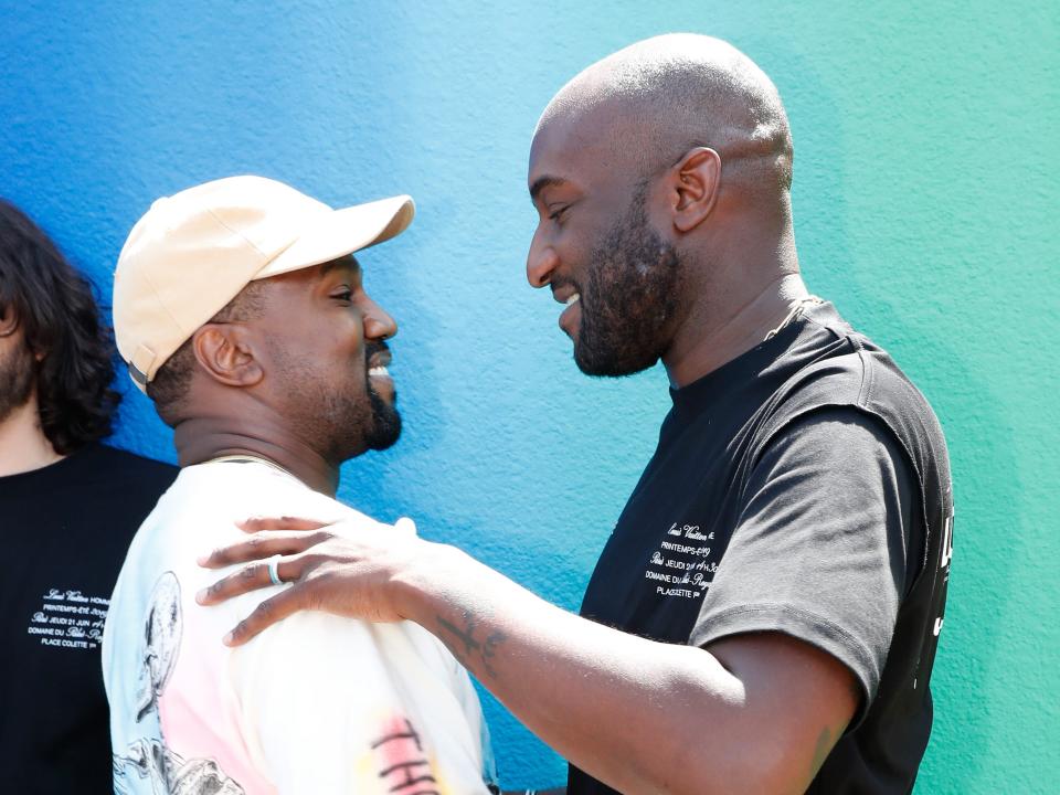 Kanye West and Stylist Virgil Abloh pose after the Louis Vuitton Menswear Spring/Summer 2019 show as part of Paris Fashion Week on June 21, 2018 in Paris, France.