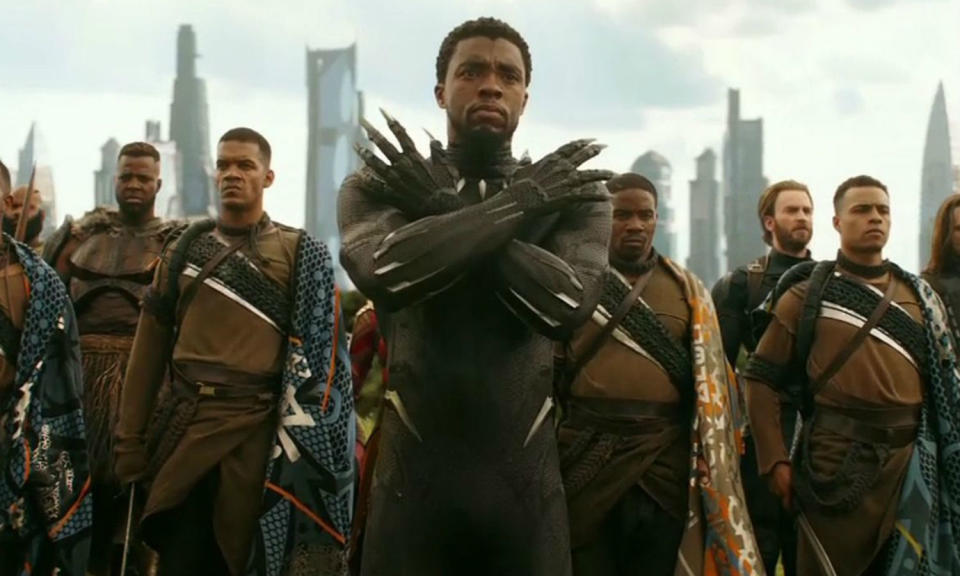 <p><span><strong>Played by:</strong> Chadwick Boseman</span><br><strong>Last appearance: </strong><i><span>Black Panther</span></i><br><span><strong>What’s he up to?</strong> Having defeated Erik Killmonger, and any other challenges to the Wakandan throne, King T’Challa was last seen speaking at the UN and promusing to share his country’s technology and provide economic support to third world countries.</span> </p>