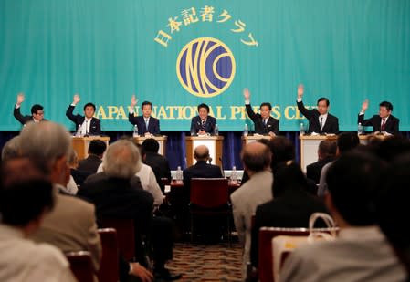 Japan's Prime Minister Shinzo Abe, who is also ruling Liberal Democratic Party leader, attends a debate session ahead of July 21 upper house election with other party leaders in Tokyo