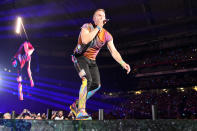 Chris Martin of Coldplay performs during the band's Music of the Spheres world tour on Thursday, May 12, 2022, at State Farm Stadium in Glendale, Ariz. (Photo by Rick Scuteri/Invision/AP)