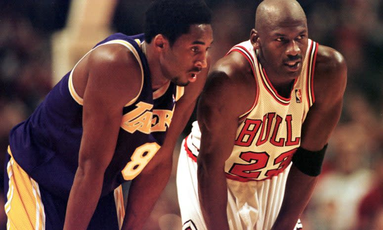 Kobe Bryant and Michael Jordan share the floor together.