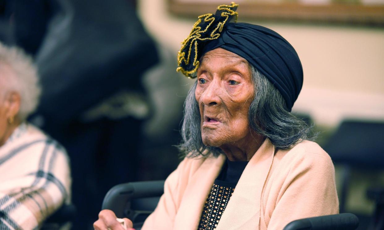 <span>Lessie Benningfield Randle at the Oklahoma capitol on 5 October 2023.</span><span>Photograph: Doug Hoke/AP</span>