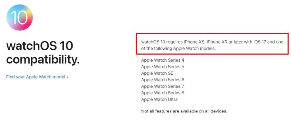 watchOS 10必須與升級iOS 17的iPhone才能搭配使用。（圖／翻攝自蘋果官網）