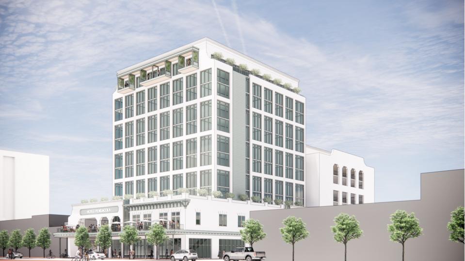 A rendering from SMP Architecture shows what a proposed nine-story, 159-room hotel would look like at 101 S. Palafox St.