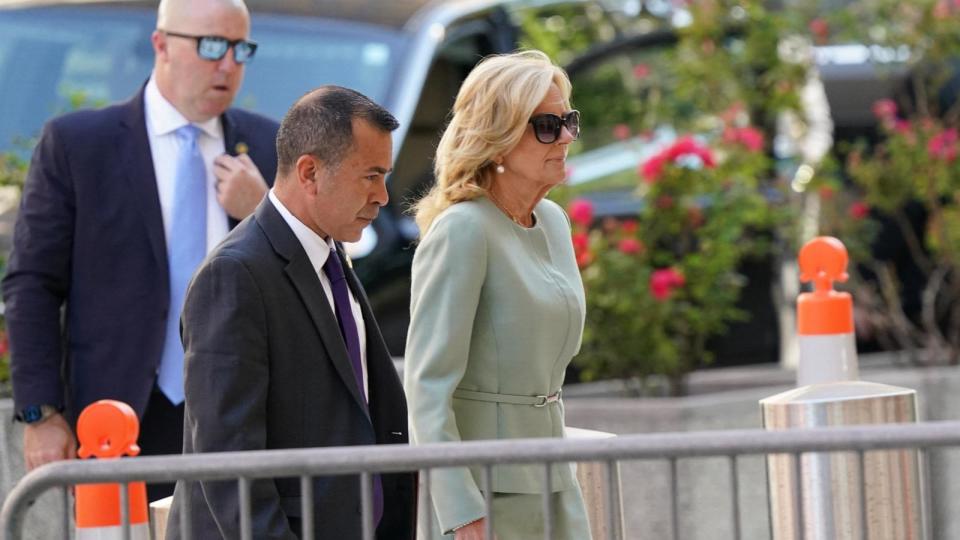 PHOTO: First lady Jill Biden arrives at the federal court on the second day of trial of Hunter Biden, son of  President Joe Biden, on criminal gun charges in Wilmington,  Del., June 4, 2024. (Kevin Lamarque/Reuters)