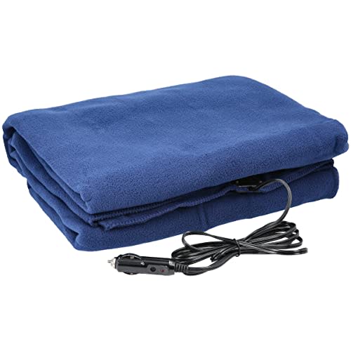 Heated Car Blanket – 12-Volt Electric Blanket for Car, Truck, SUV, or RV – Portable Heated Throw for Car or Camping Essentials by Stalwart (Navy Blue)