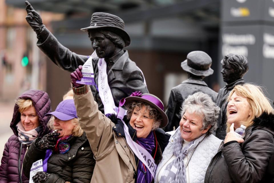 WASPI women gather at the statue of political activist Mary Barbour in Glasgow, 8 March (Getty)